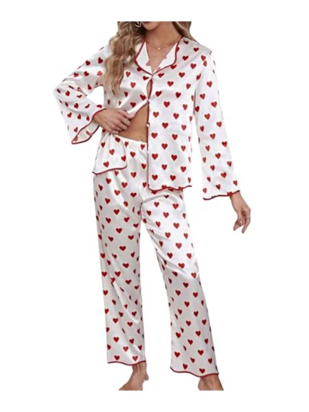 Satin Pajama Set 2-Piece Button Down Shirt & Pants Sleepwear